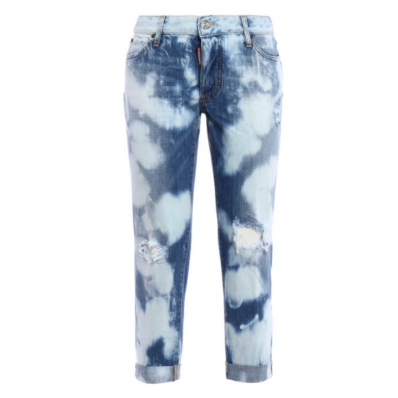 Dsquared2 “Glam Head” Blue Tie Dye Cropped Distressed Jeans Size 42 Or US 6 NWT - Picture 4 of 16